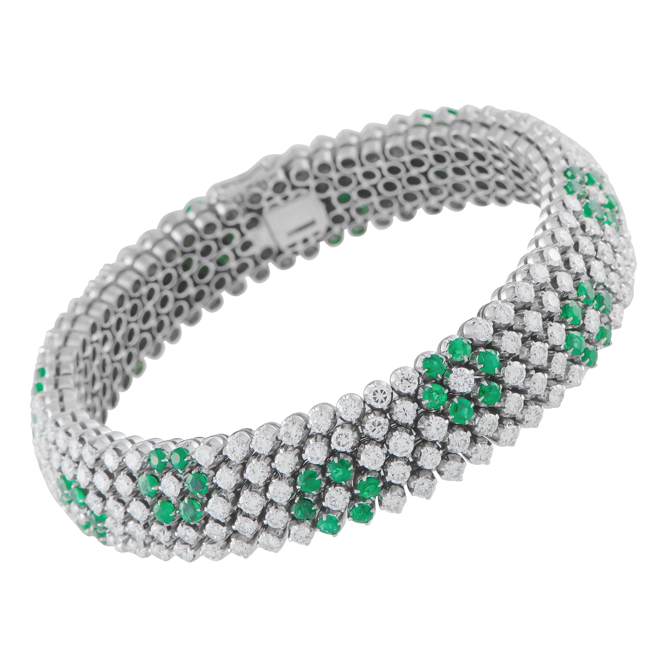 Bracciale in oro bianco 18K con diamanti e smeraldi da 11,0ct MF07-121024 in vendita