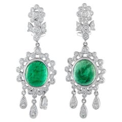 18K White Gold 1.10ct Diamond and Emerald Earrings MF15-021826