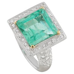 18K White Gold 1.10ct Diamond and Russian Emerald Ring MF07-021826