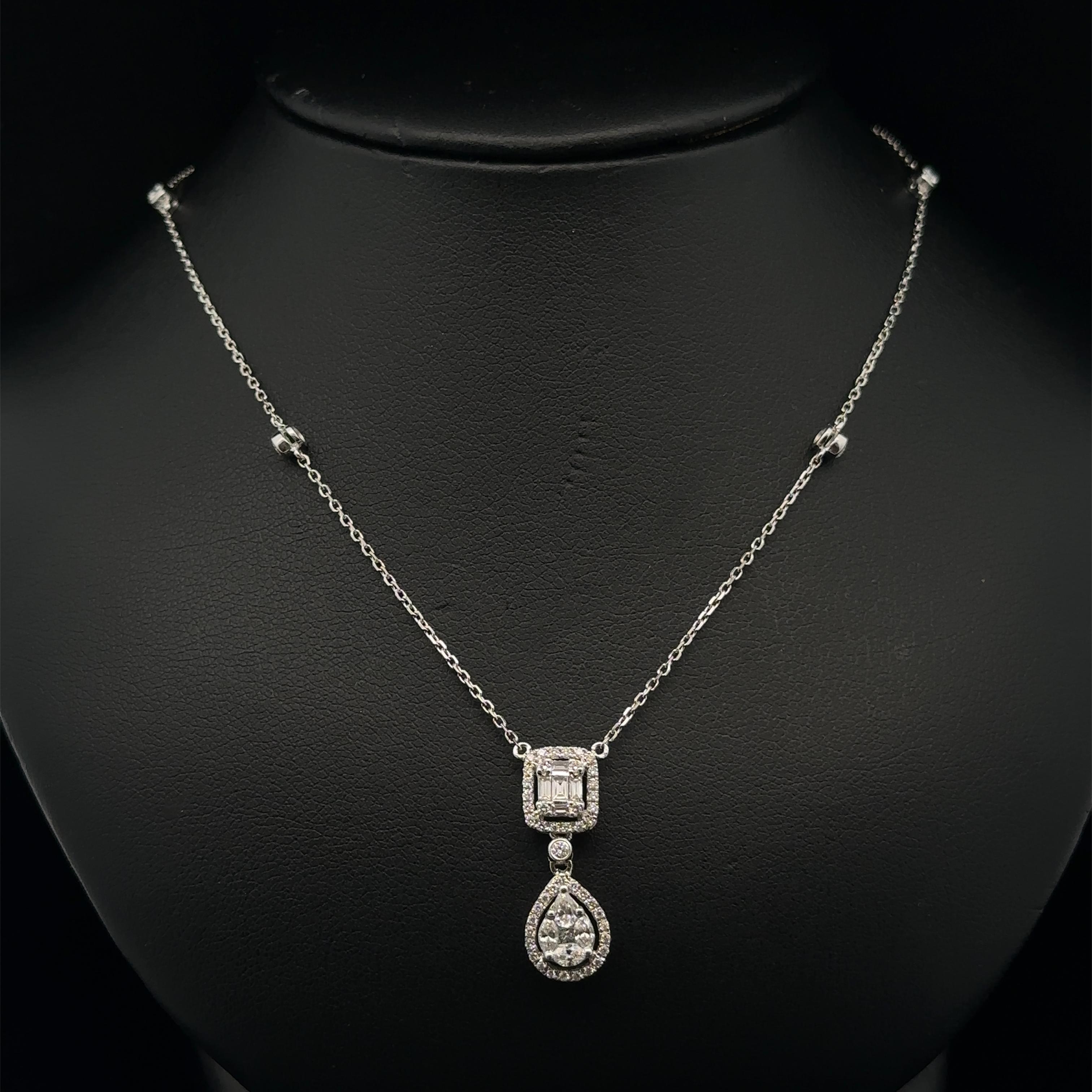 Collana a catena con ciondolo a goccia in oro bianco 18k con diamanti incastonati da 1,10ct in vendita 5