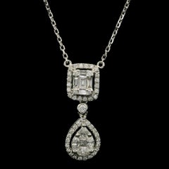 18k White Gold 1.10ct Diamond Illusion Set Teardrop Pendant Chain Necklace