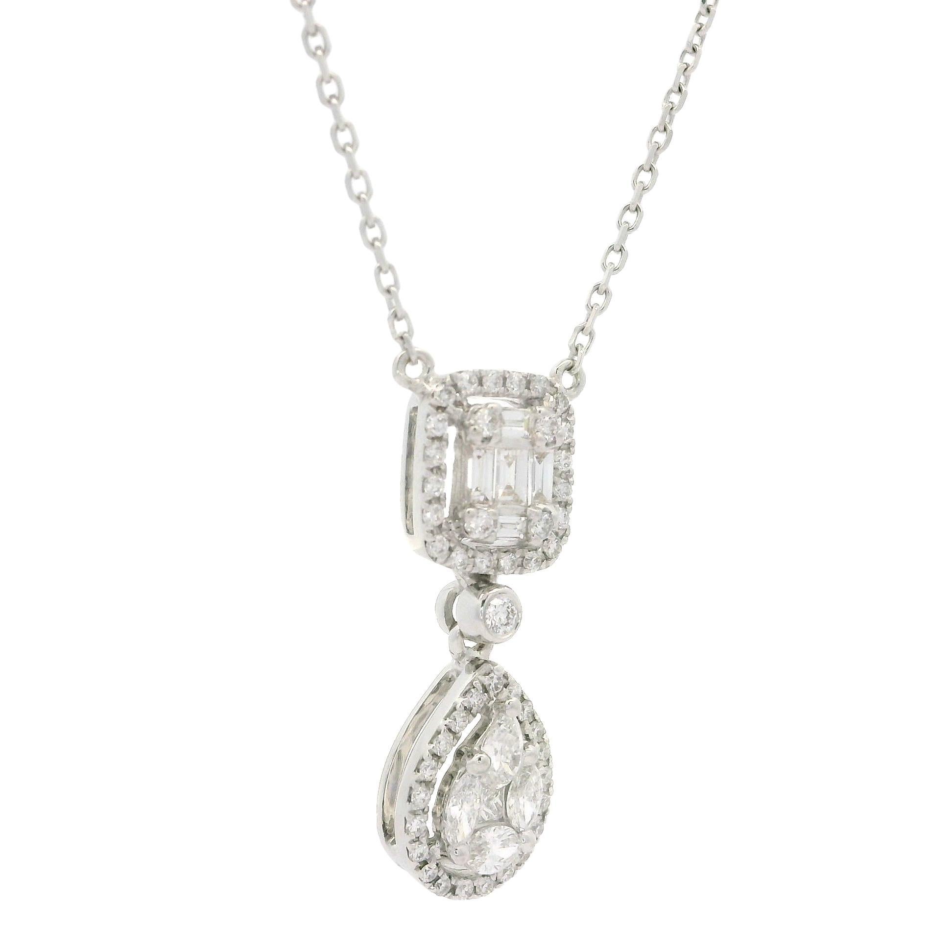 Collana a catena con ciondolo a goccia in oro bianco 18k con diamanti incastonati da 1,10ct in vendita 1