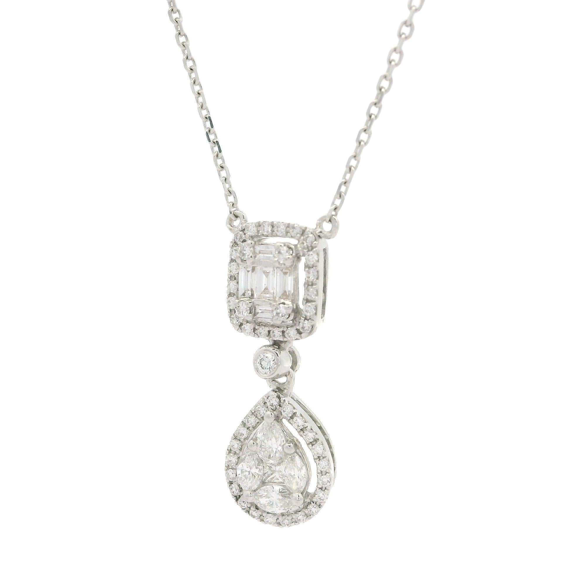 Collana a catena con ciondolo a goccia in oro bianco 18k con diamanti incastonati da 1,10ct in vendita 2