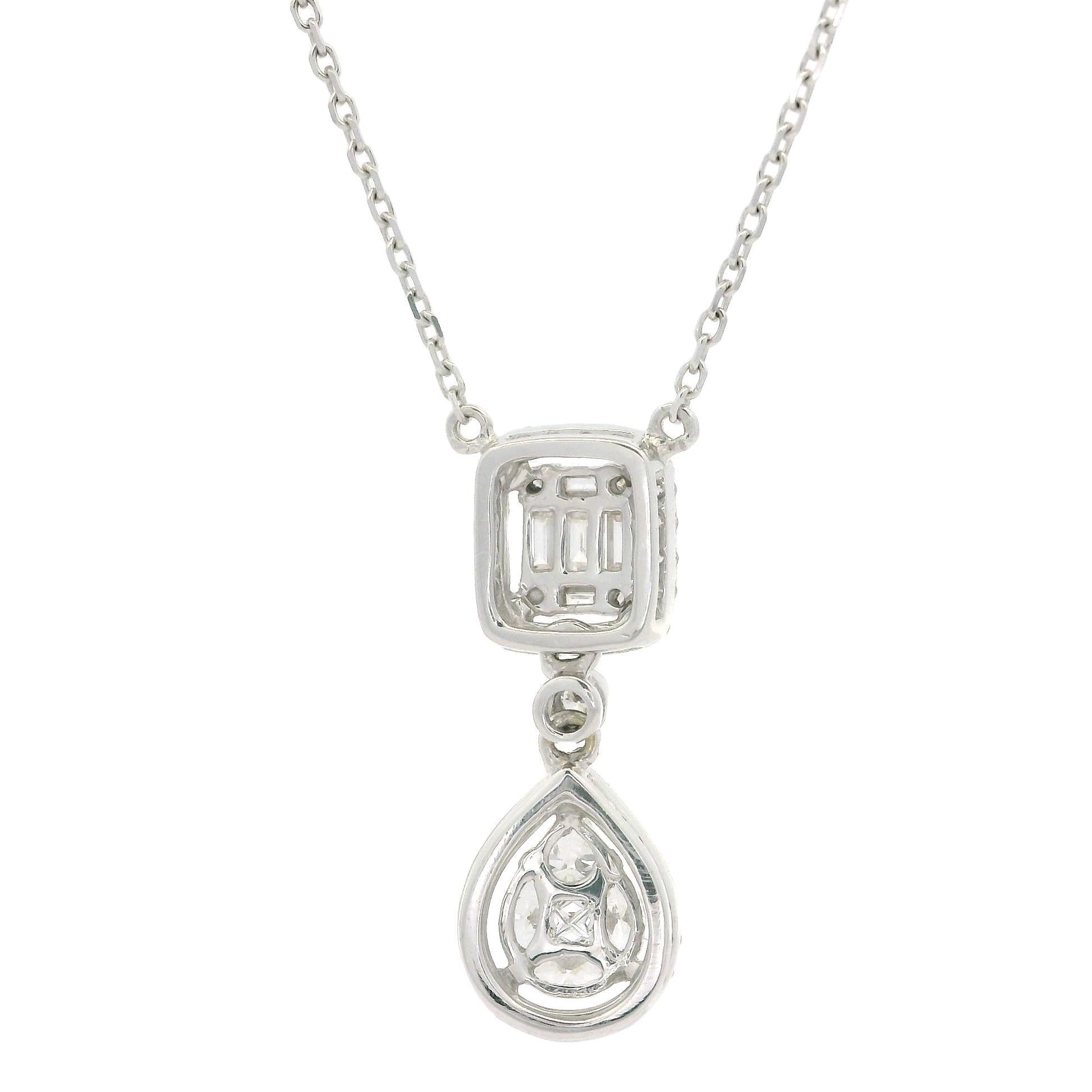 Collana a catena con ciondolo a goccia in oro bianco 18k con diamanti incastonati da 1,10ct in vendita 3