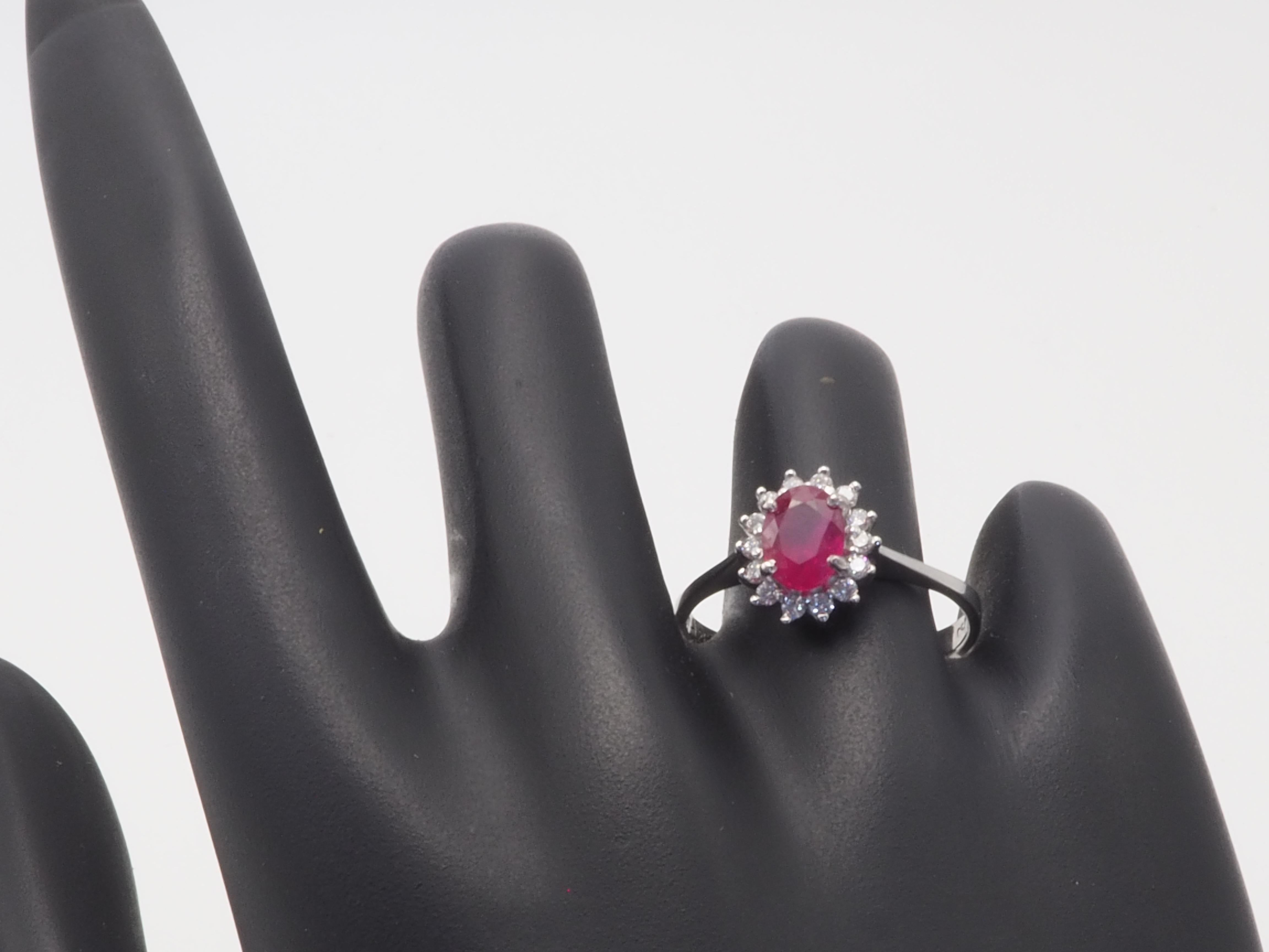 18K White Gold 1.10ct Oval Ruby & 0.20ct Diamond Sunburst Engagement Ring 3