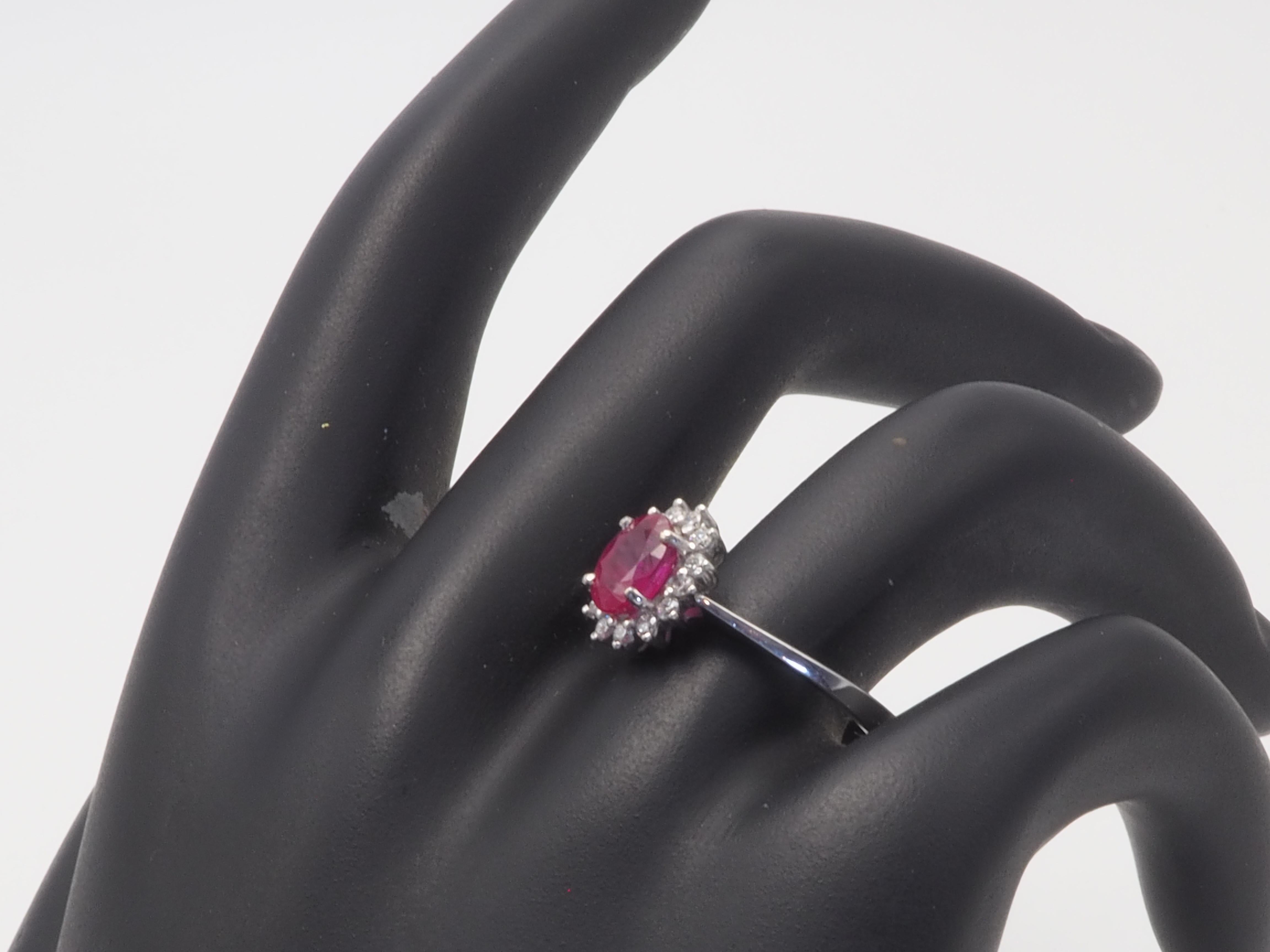 18K White Gold 1.10ct Oval Ruby & 0.20ct Diamond Sunburst Engagement Ring 4