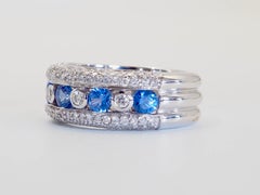 18K Weißgold 1,10ct runder pastellblauer Saphir & 0,70ct Diamant Bandring