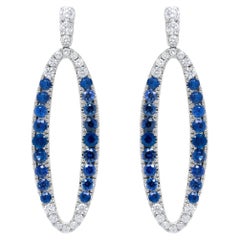 Pendants d'oreilles en or blanc 18 carats avec diamants ronds bleus de 1,11 carat et saphirs bleus