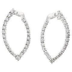 Boucles d'oreilles pendantes en or blanc 18 carats 1,11 carat de diamant en forme de marquise