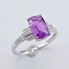 18K White Gold 1.11 CT Unheated Purple Sapphire Ring With Diamonds