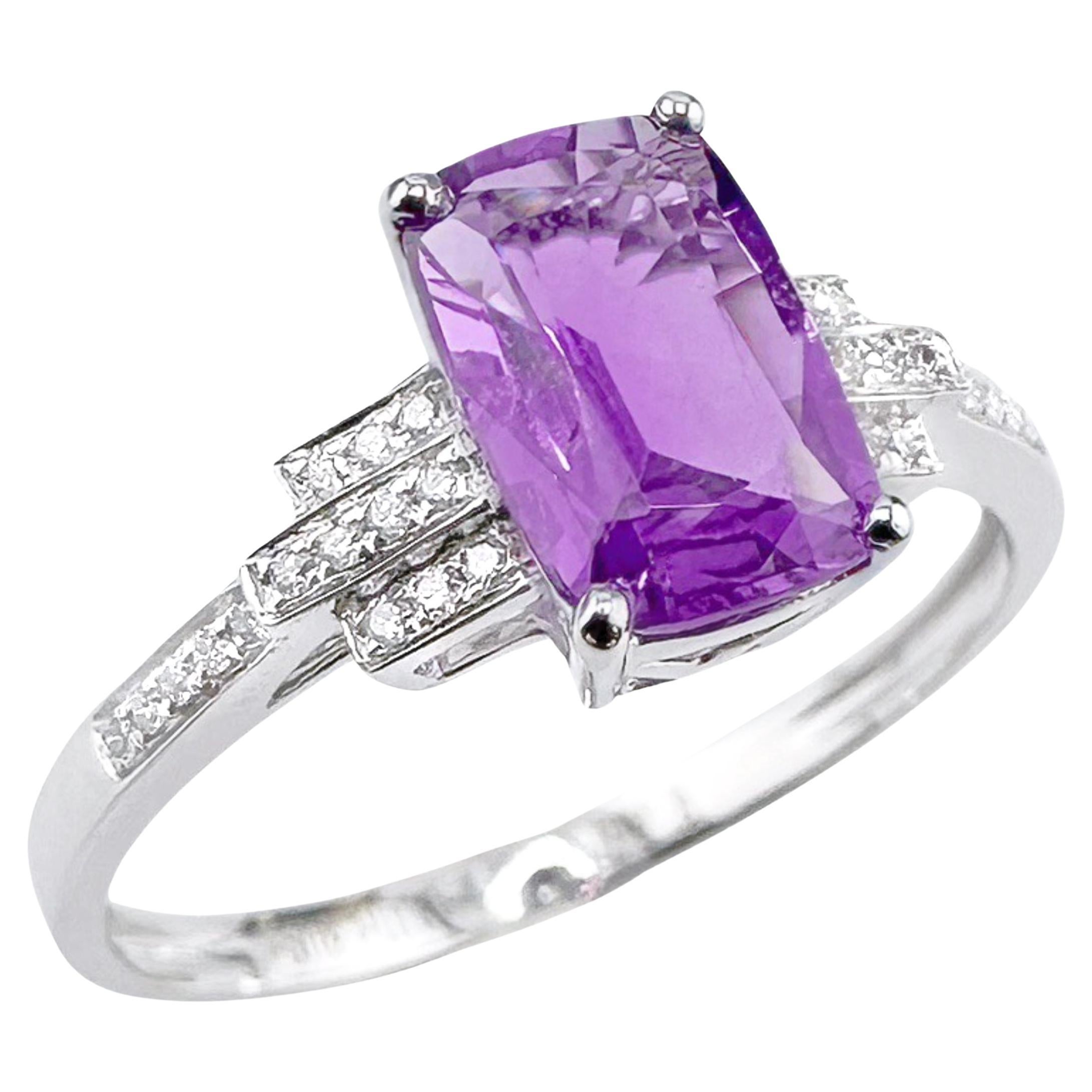 18K White Gold 1.11 CT Unheated Purple Sapphire Ring With Diamonds