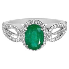 18K White Gold 1.12cts Emerald and Diamond Ring, Style# TS1023R