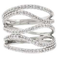 Bague fantaisie large ouverte à 5 rangs en or blanc 18 carats avec diamants ronds de 1,12 cwt, taille 9