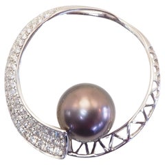 18K White Gold 11.2mm Lustrous Brown South Sea Pearl & 0.86ct Diamond Pendant