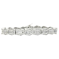 Bracelet à larges maillons en or blanc 18 carats avec diamants ronds baguettes VVS F de 11,30 carats