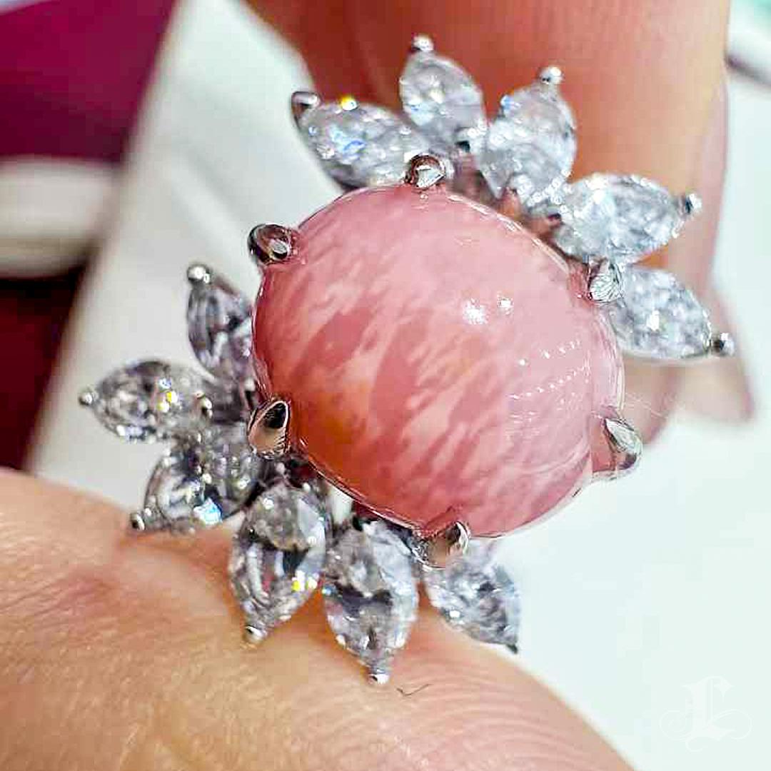 Uncut 【Conchéa】Empress Flame Conch Pearl & Marquise Diamond Halo Ring — 5.07ct For Sale