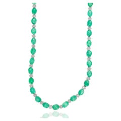 18K White Gold 11.56 Emerald Diamond Station Necklace