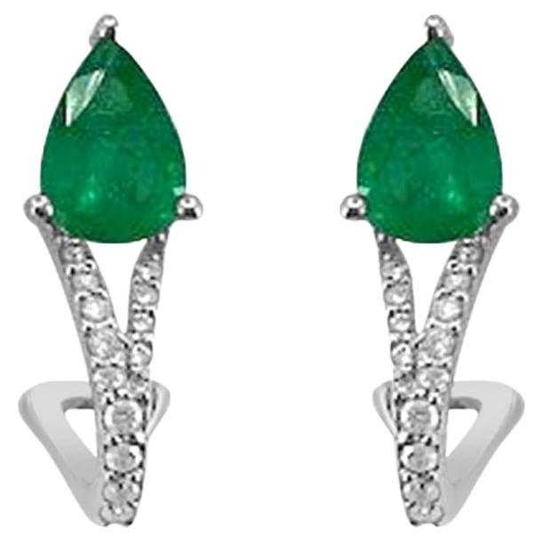 18K White Gold 1.15cts Emerald and Diamond Earring, Style# TS1024E