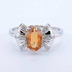 18K White Gold 1.17 CT Brown-Orange Sapphire Ring with Diamonds