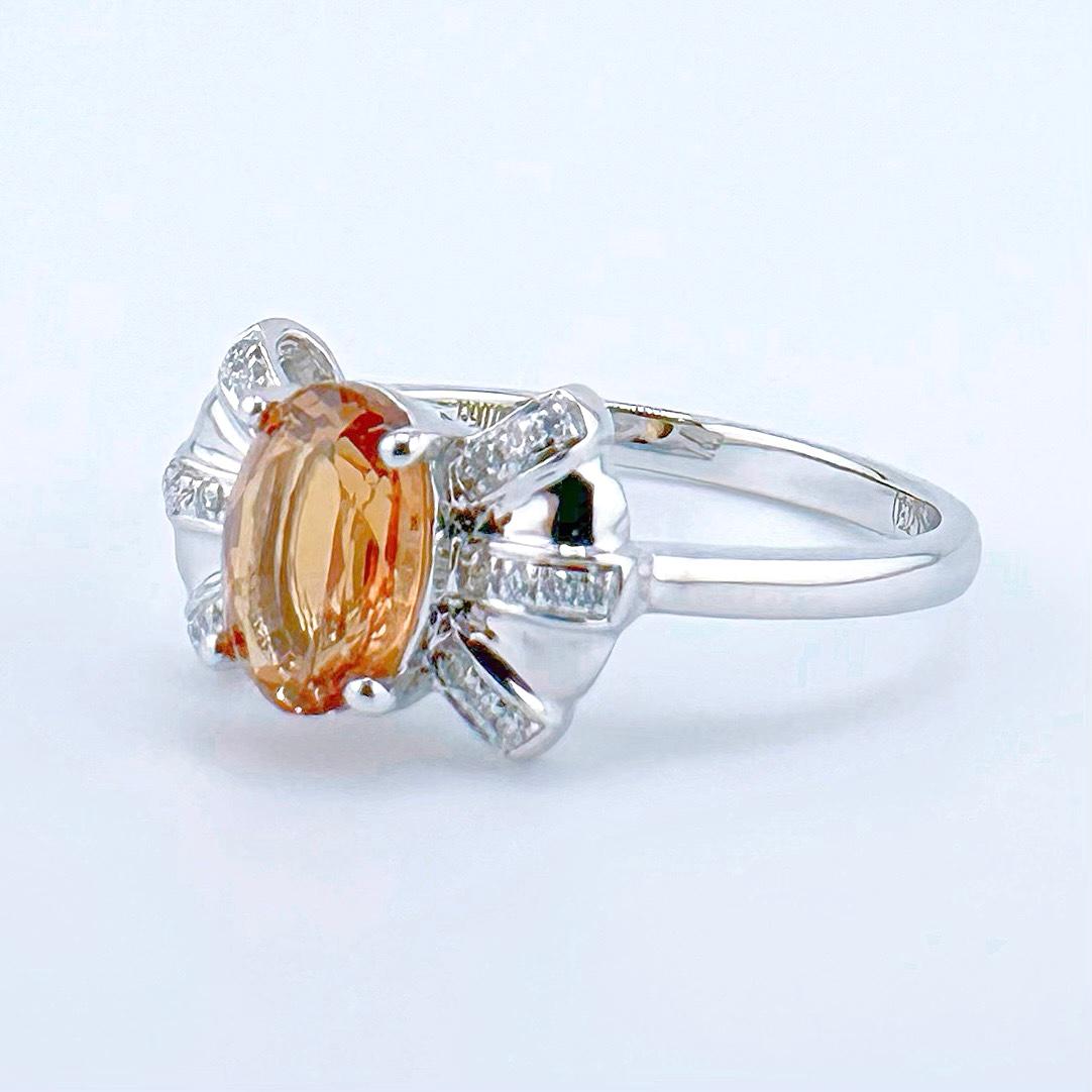 Cushion Cut 18K White Gold 1.17 CT Brown-Orange Sapphire Ring with Diamonds For Sale