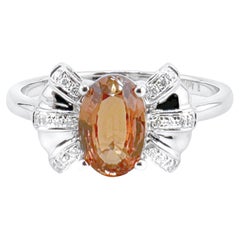 18K White Gold 1.17 CT Brown-Orange Sapphire Ring with Diamonds