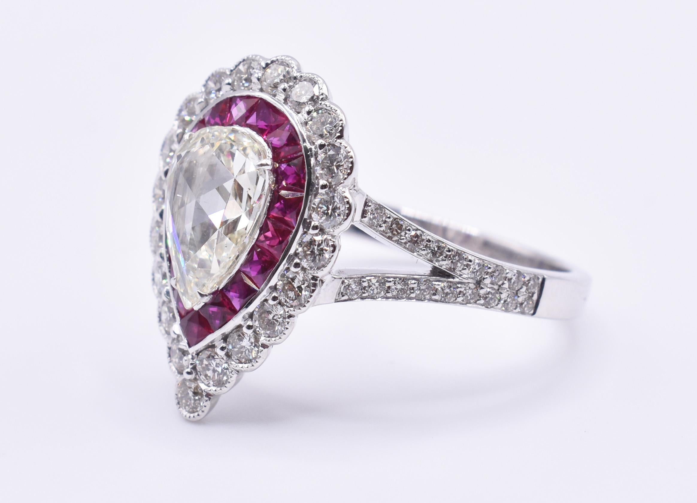 Women's 18k White Gold 1.17ct Diamond & Ruby Target Ring For Sale