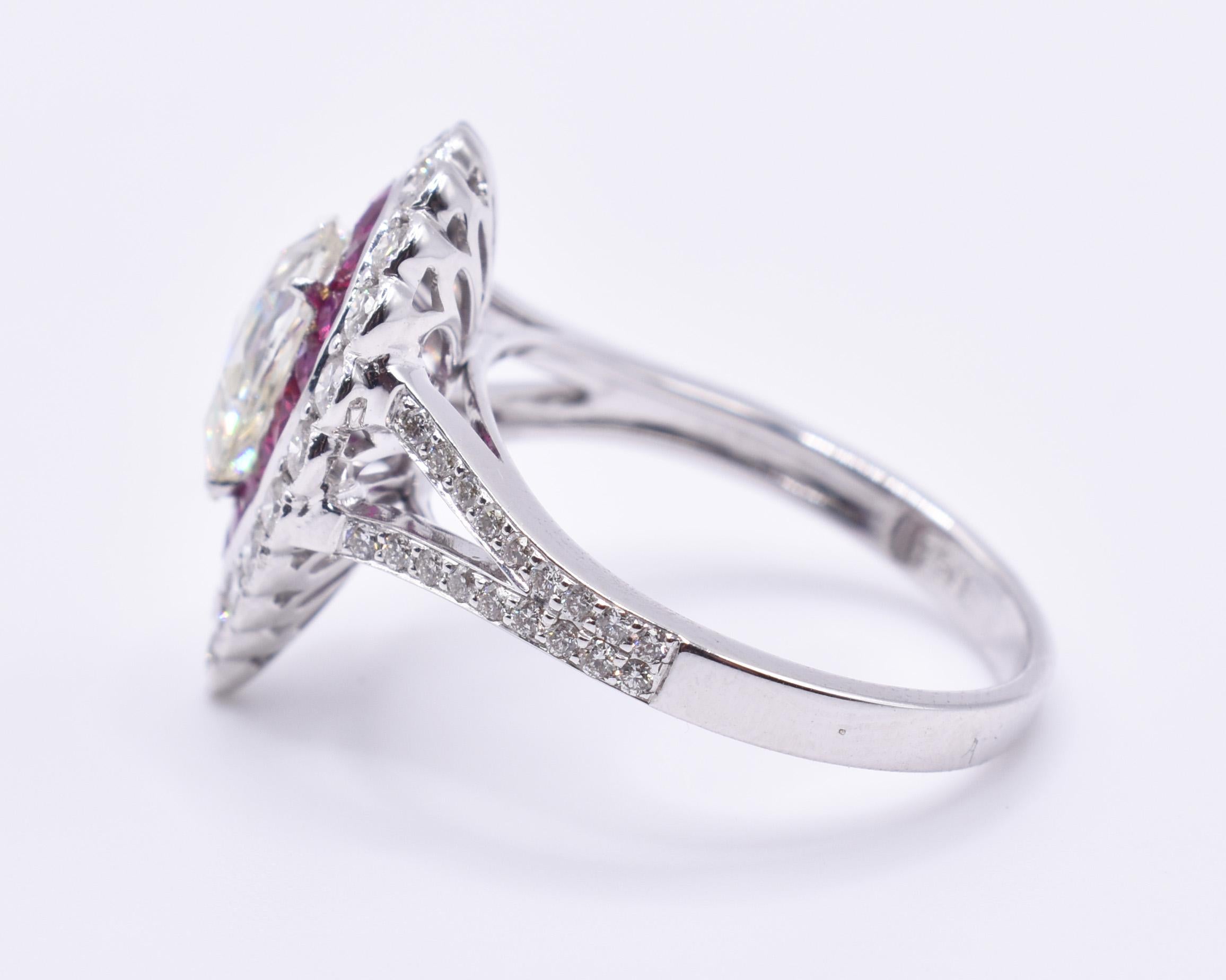 18k White Gold 1.17ct Diamond & Ruby Target Ring For Sale 1