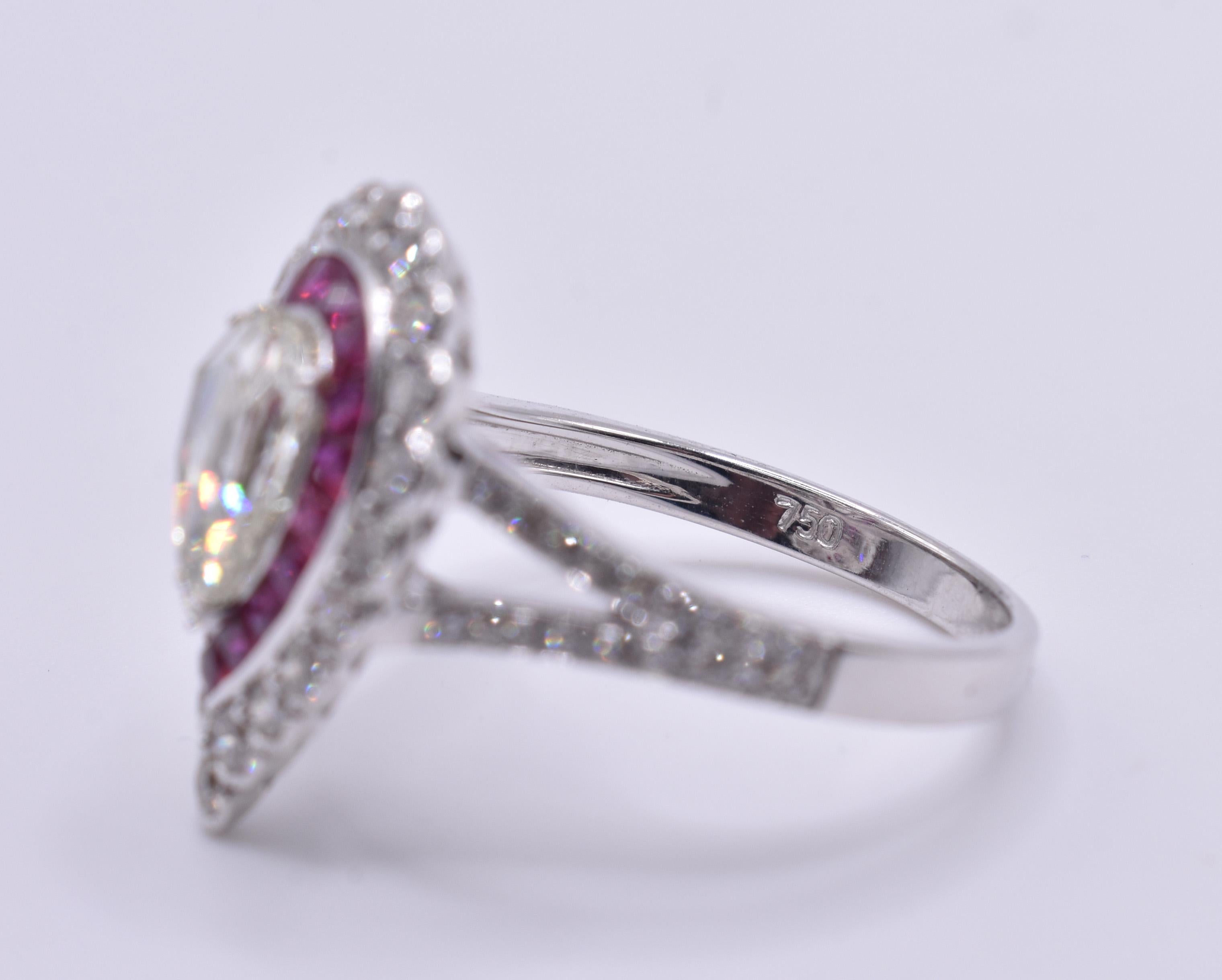 18k White Gold 1.17ct Diamond & Ruby Target Ring For Sale 2