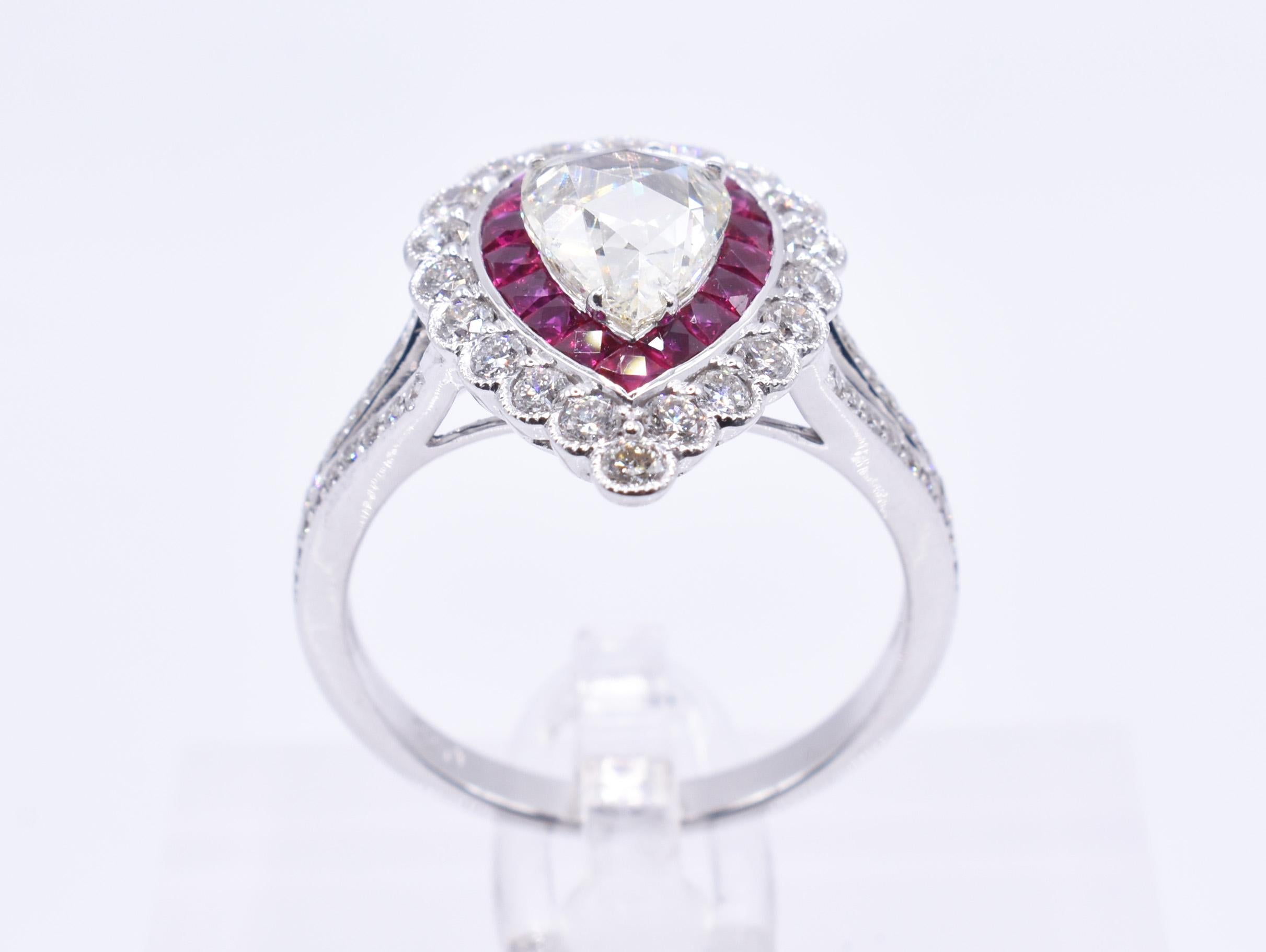 18k White Gold 1.17ct Diamond & Ruby Target Ring For Sale 3