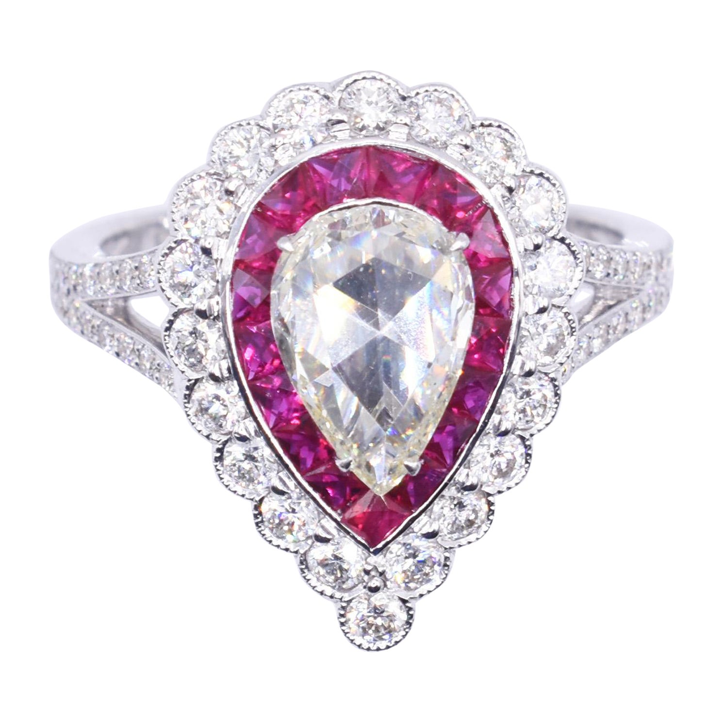18 Karat Weißgold 1,17 Karat Diamant & Rubin target-Ring