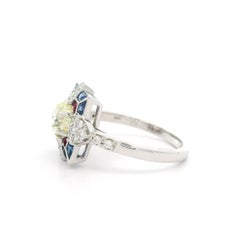 18k White Gold 1.17ctw Old Diamond Square Calibre Ruby & Sapphire Target Ring