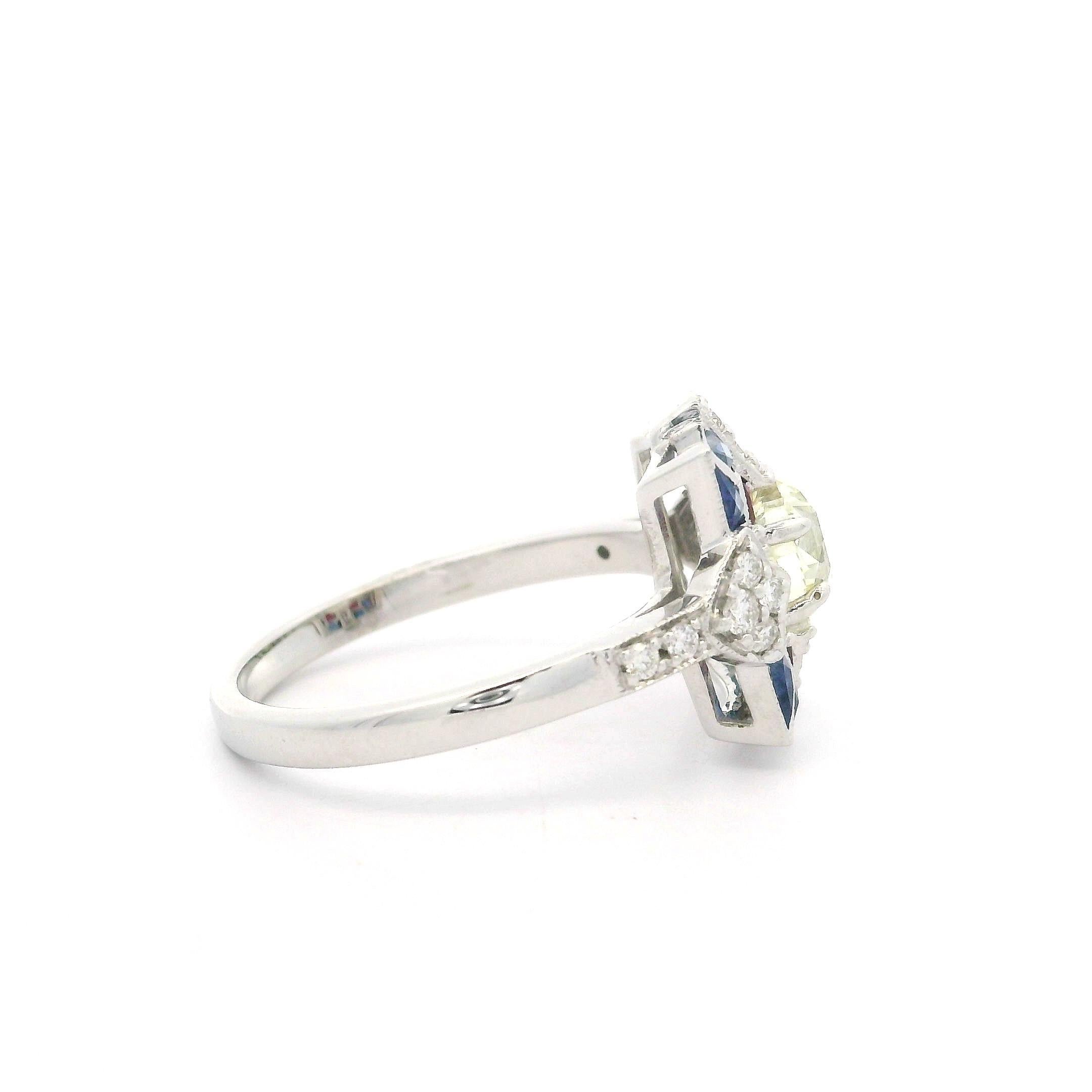 18 Karat Weißgold 1,17 Karat Alter Diamant Quadratischer Kaliber Rubin & Saphir Target Ring im Zustand „Hervorragend“ im Angebot in Montclair, NJ