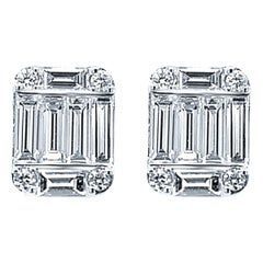 18 Karat White Gold 1.18 Carat Diamond Emerald Cluster Earrings