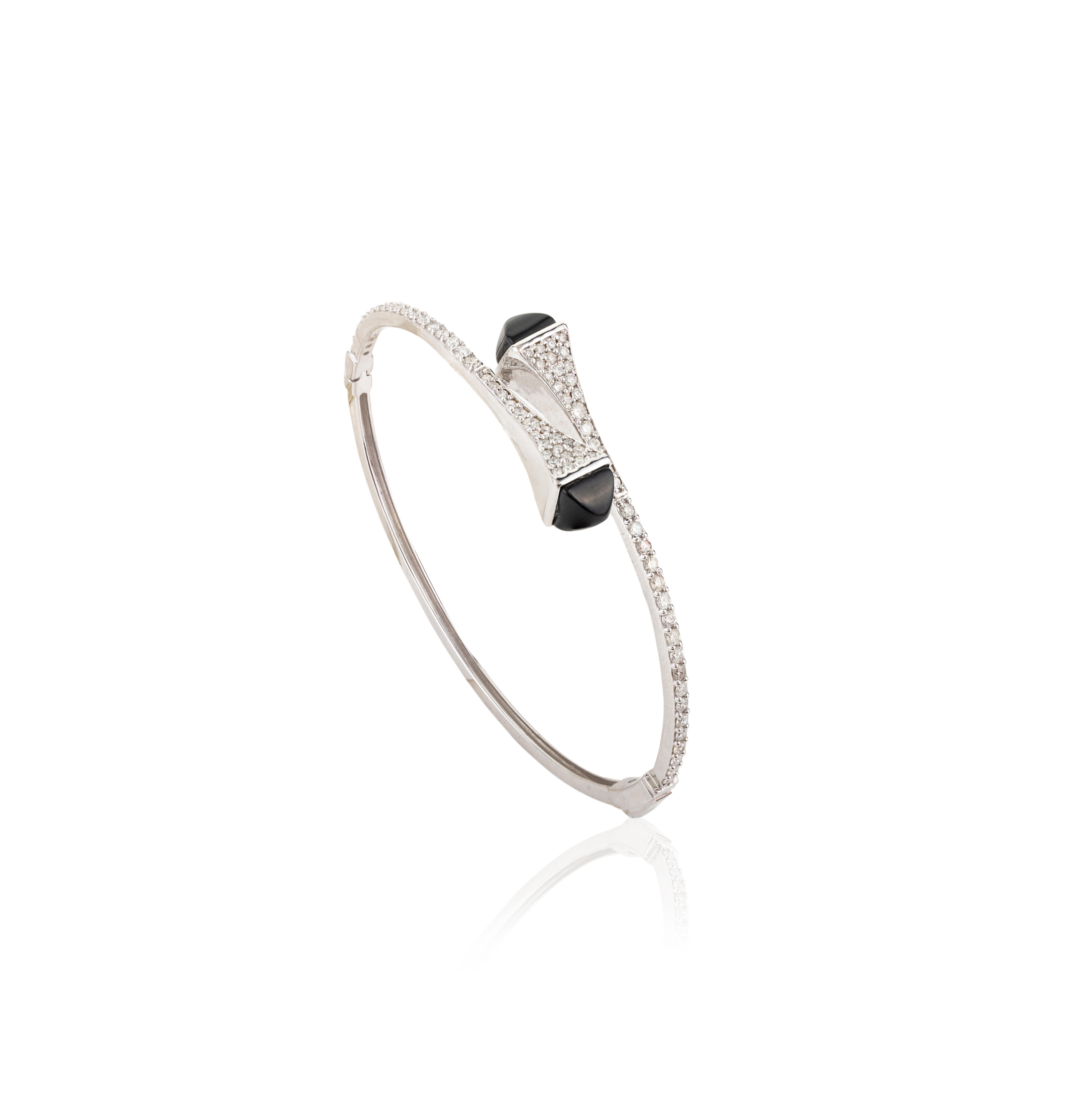 18k White Gold 1.19 CTW Certified Diamond Bangle Bracelet Gift for Her For Sale 1
