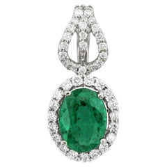 18K White Gold 1.19cts Emerald and Diamond Pendant, Style# TS1023P