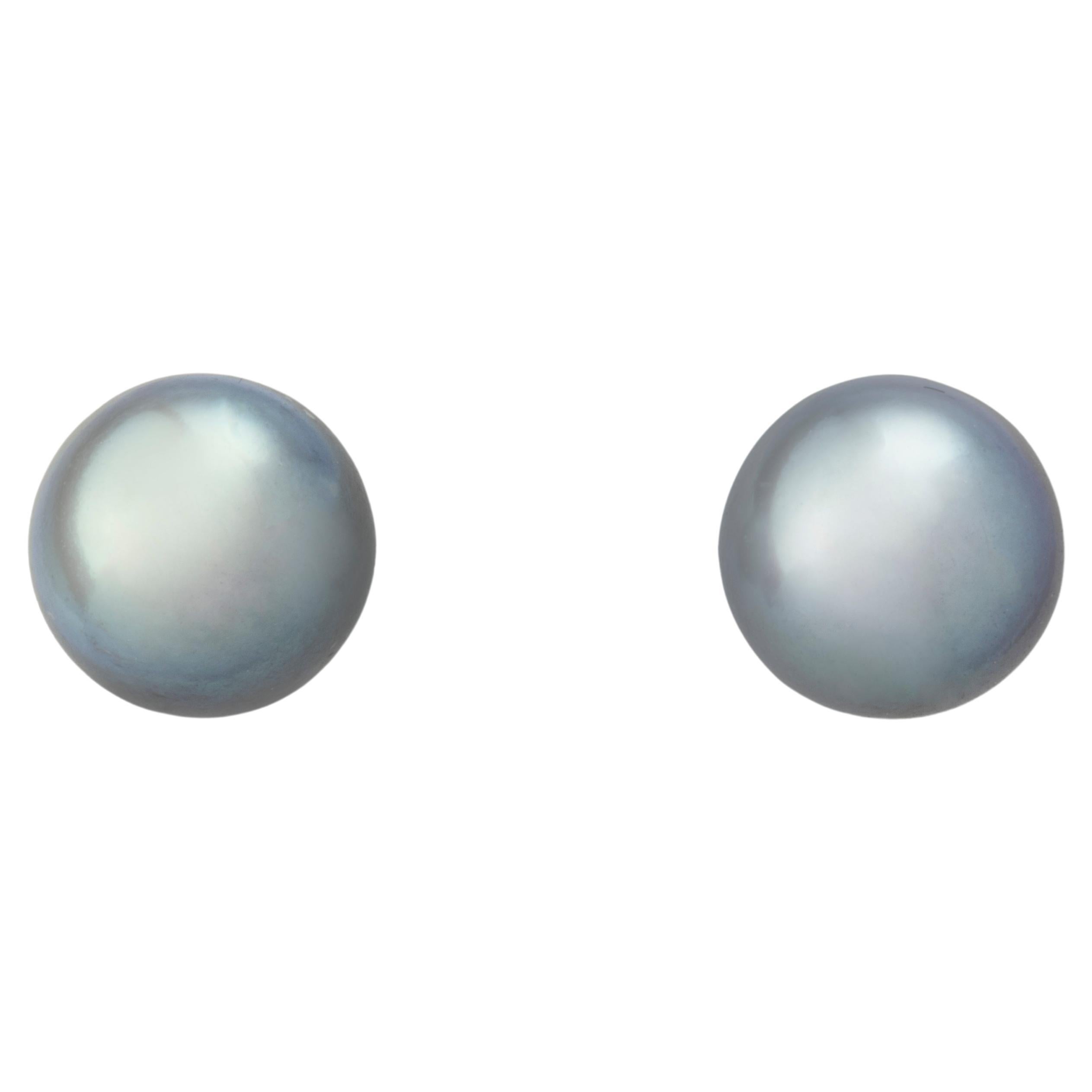 18K White Gold 11mm Metallic Tahiti Pearl Stud Earring