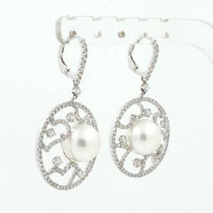 18K White Gold 11mm South Sea Pearl and Diamond Vintage Drop Earring