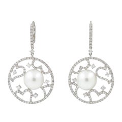18K White Gold 11mm South Sea Pearl and Diamond Vintage Drop Earring