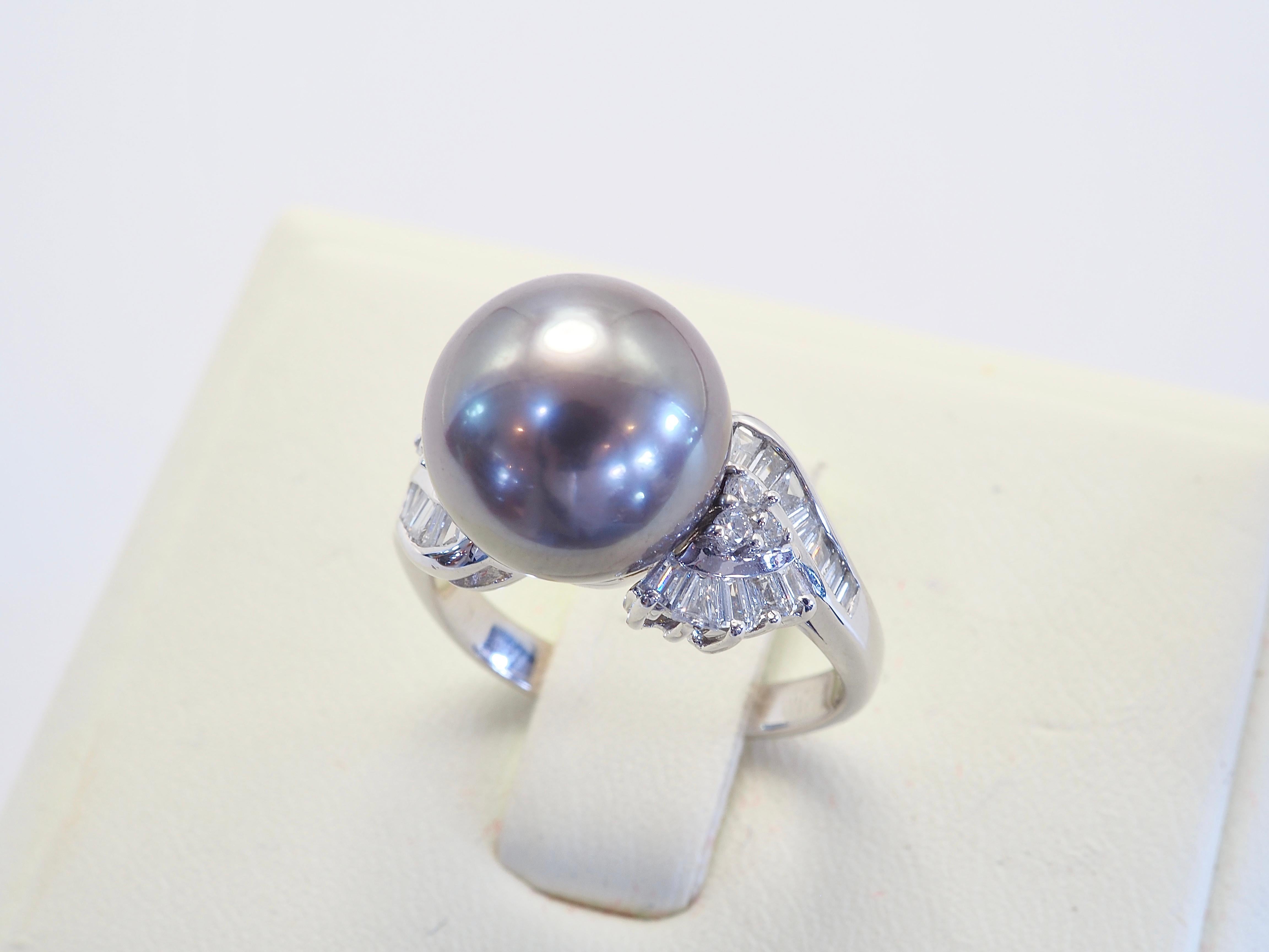 18K White Gold 11mm Tahiti Pearl & 0.60ct Diamonds Cocktail Ring In New Condition For Sale In เกาะสมุย, TH