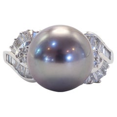 18 Karat Weißgold 11 mm Tahiti Perle & 0,60 Karat Diamanten Cocktail-Ring