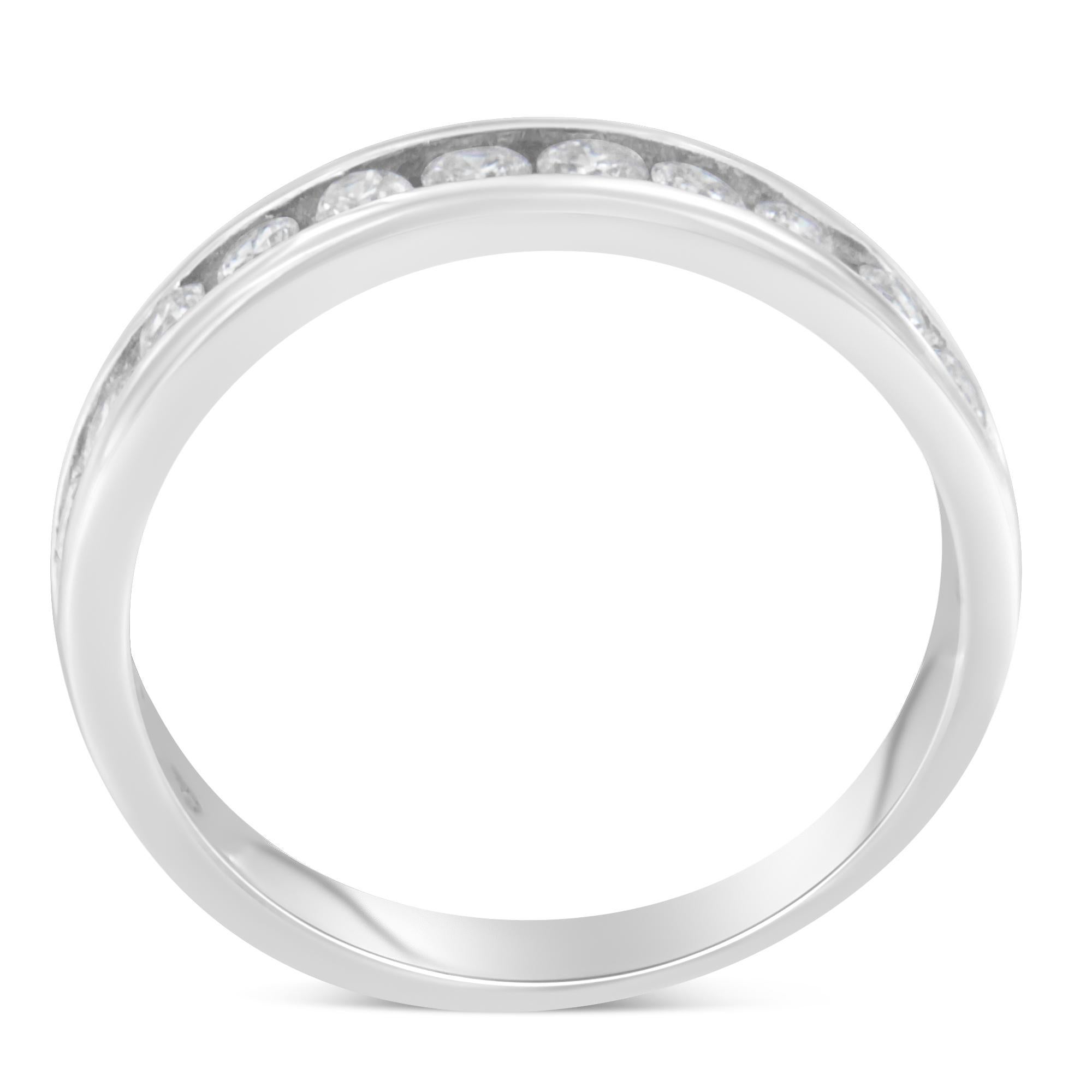 Contemporary 18k White Gold ½ Carat Channel Set Diamond Wedding Band Ring For Sale