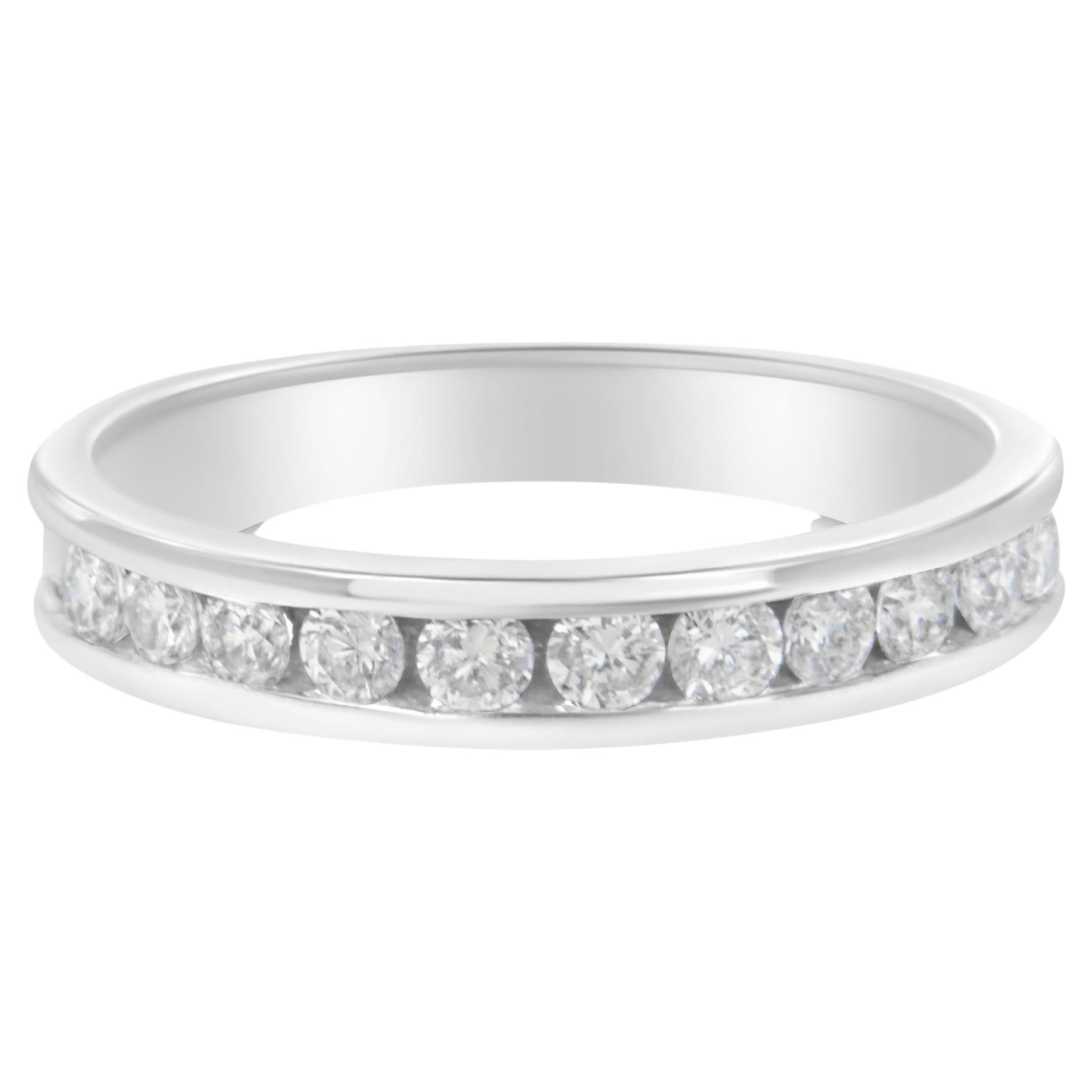 18k White Gold ½ Carat Channel Set Diamond Wedding Band Ring For Sale