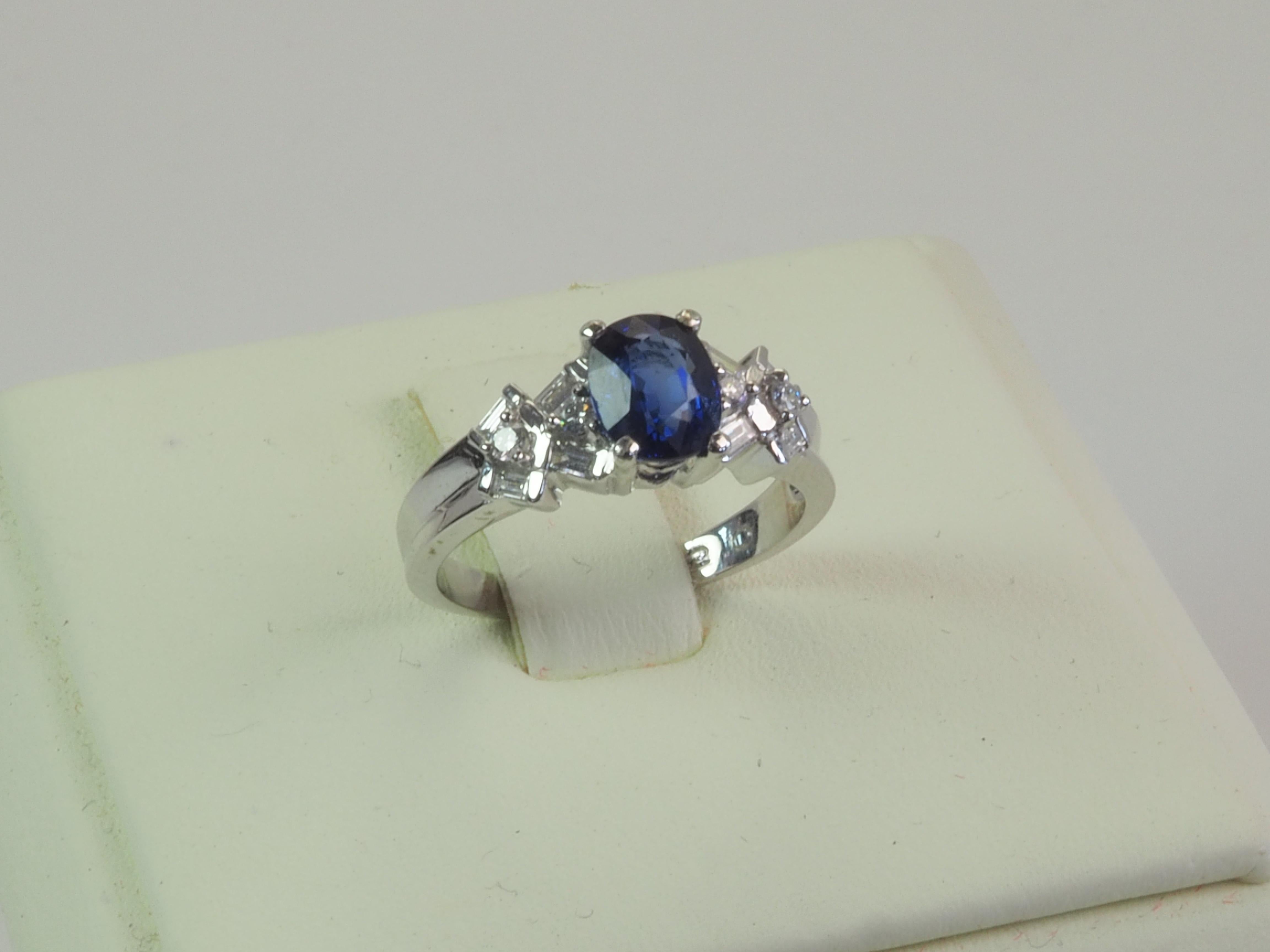 Women's 18K White Gold 1.20ct Cornflower Blue Sapphire & 0.26ct Diamond Ring
