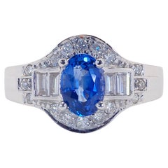 18K White Gold 1.20ct Cornflower Blue Sapphire & 0.40ct Diamond Fine Ring