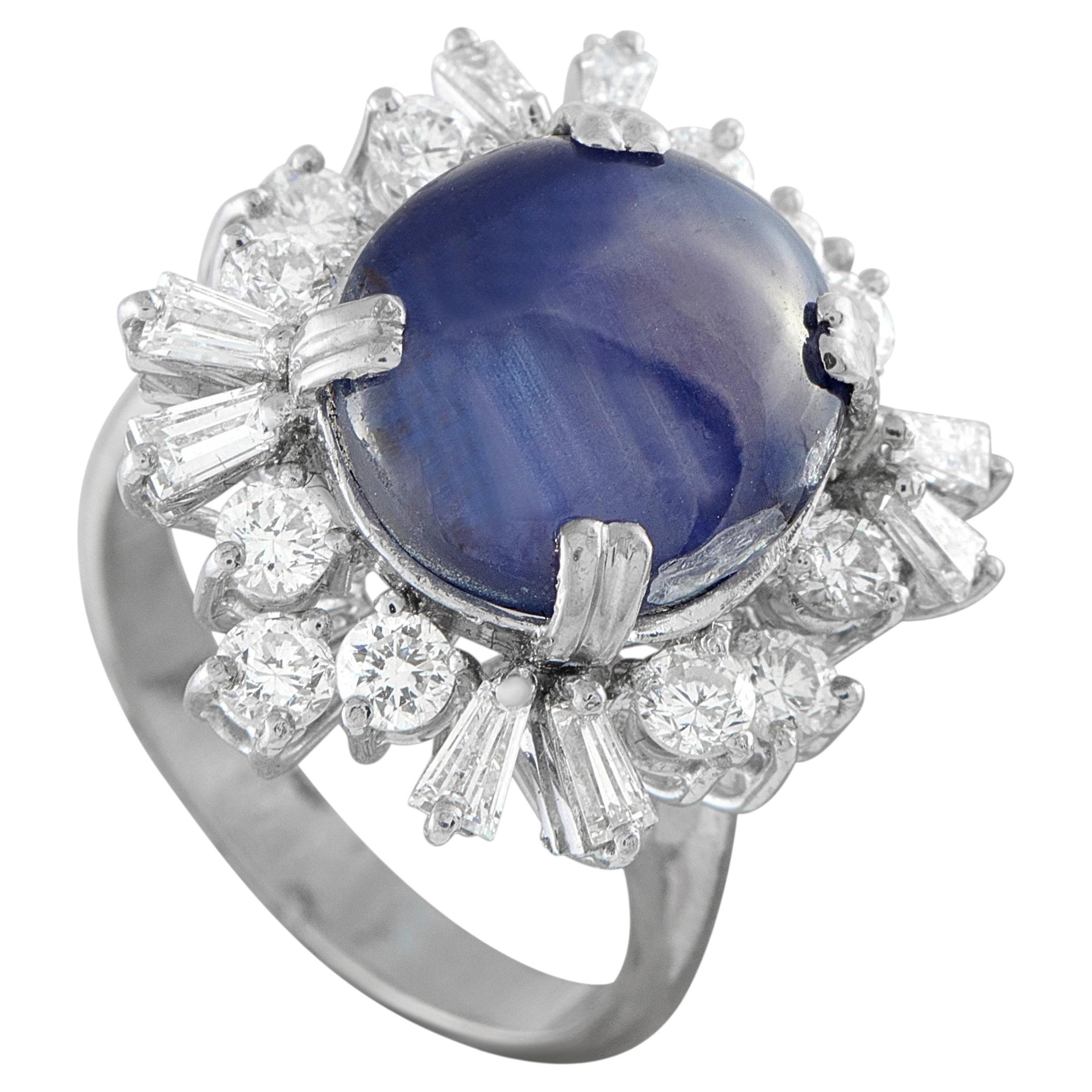 18K White Gold 1.20ct Diamond and Sapphire Cabochon Halo Ring MF27-062426