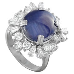18K White Gold 1.20ct Diamond and Sapphire Cabochon Halo Ring MF27-062426