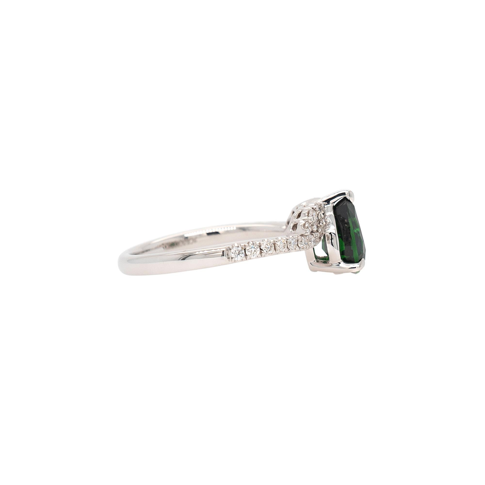 Emerald Cut 18k White Gold 1.20ct Emerald Gemstone and 0.25ct Round Brilliant Diamond Ring For Sale