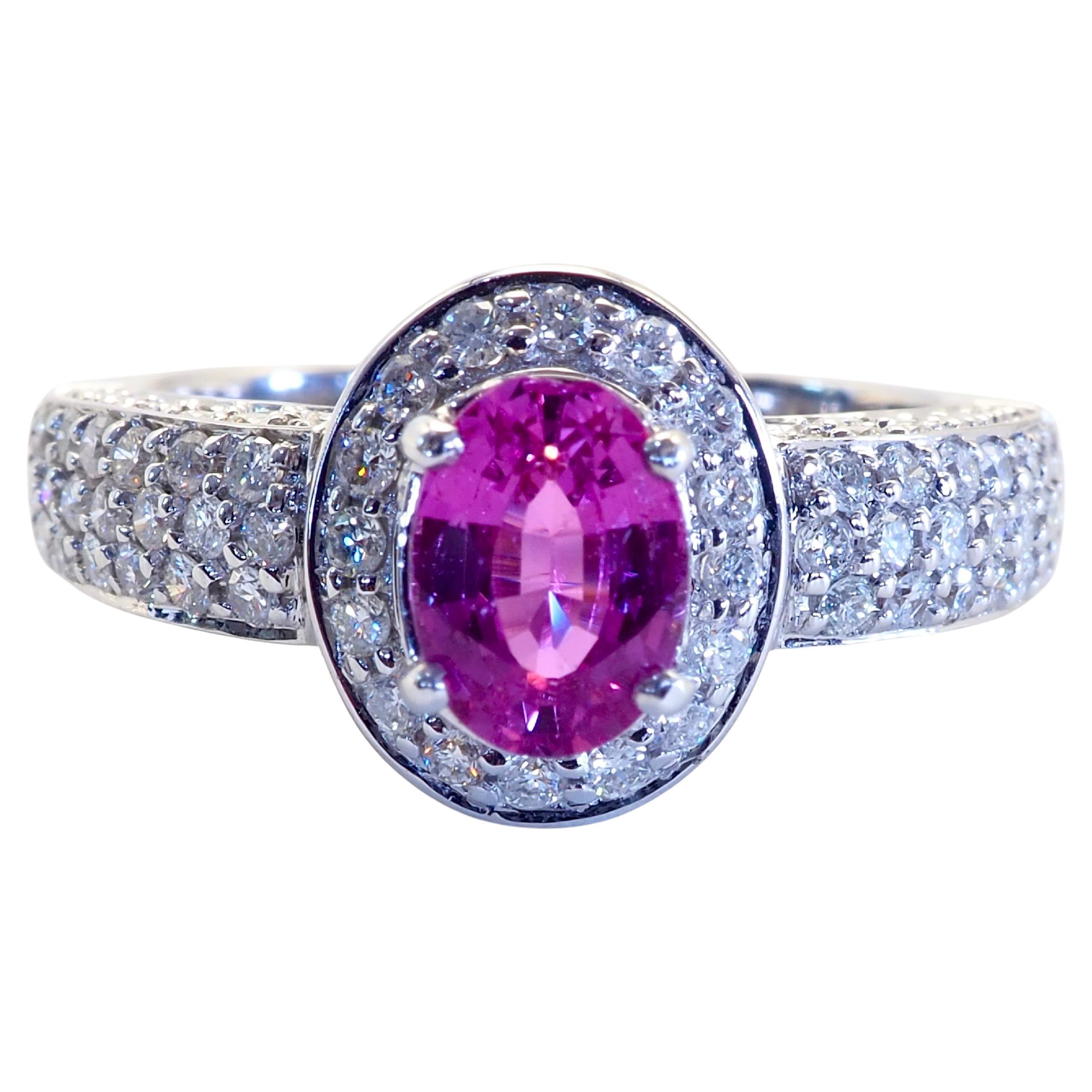 Anillo de oro blanco de 18 quilates con zafiro rosa ovalado de 1,20 quilates y diamante de 0,50 quilates para cóctel fino