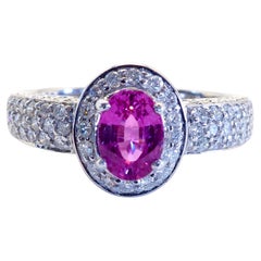 Anillo de oro blanco de 18 quilates con zafiro rosa ovalado de 1,20 quilates y diamante de 0,50 quilates para cóctel fino