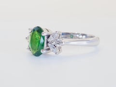 18K White Gold 1.20ct Oval Vivid Green Tsavorite & 0.24ct Diamond Ring